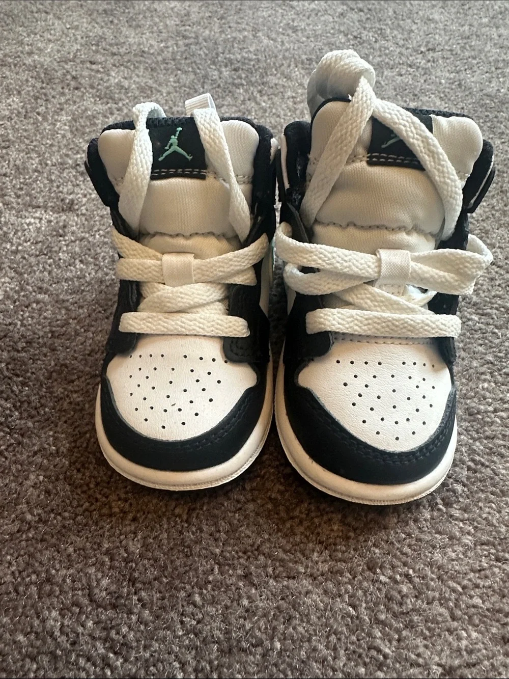 Jordan Kids Black & White High-Tops with Mint Green Swoosh